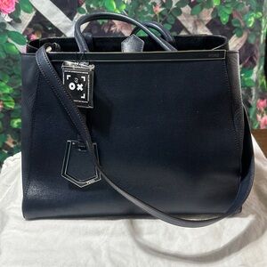 Fendi Navy Blue Leather Satchel with Geometric Charm COA Crossbody Shouldbag